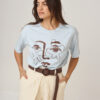 Remera de algodon para mujer con diseño estampado en delantera y mangas al codo